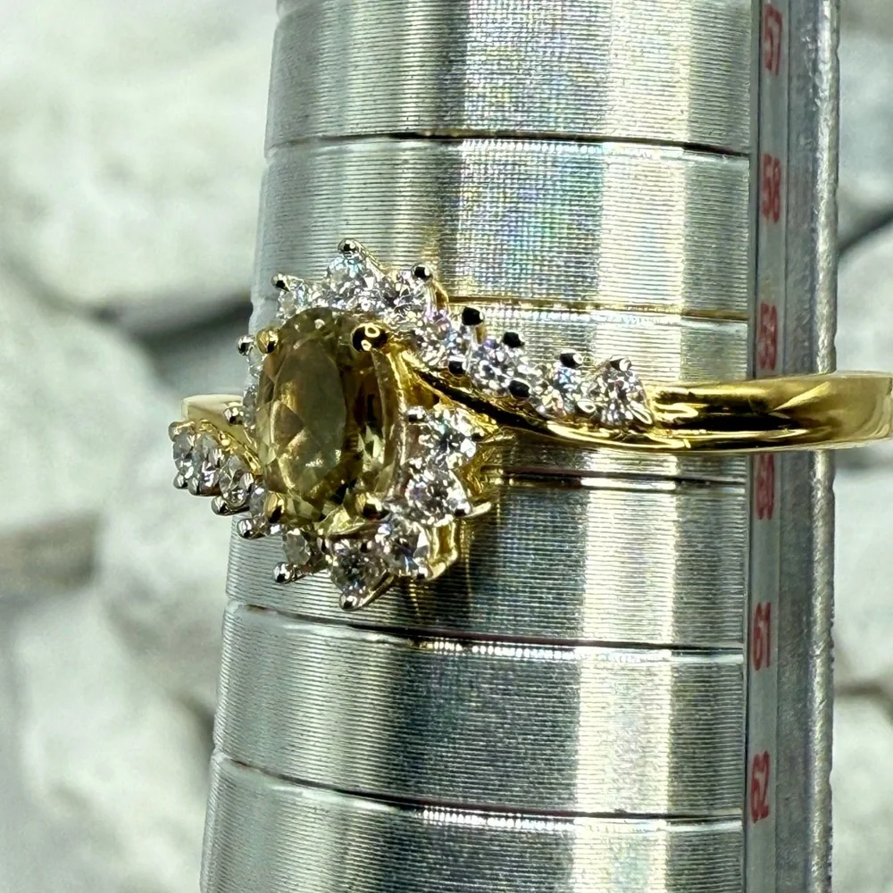 NWT AAA Turkizite & Moissanite 0.90ct Bypass Ring 18K Vermeil YG over 925 Size 9